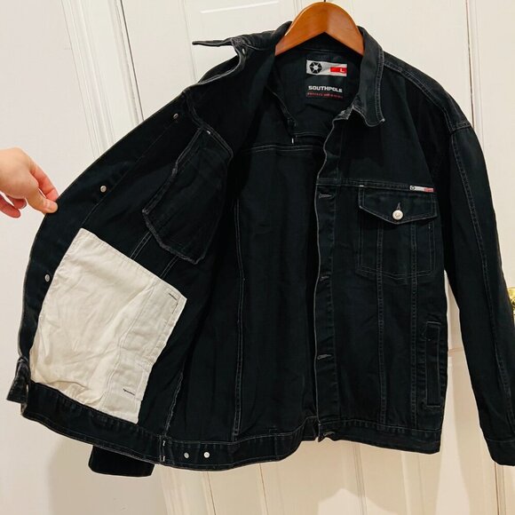 VTG Southpole Jacket Mens Black Denim Y2K Type II Grunge 90s Rap Hip Hop 90s - Picture 6 of 16